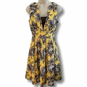 Leifsdottir Yellow and Gray Floral Sleveless Dress